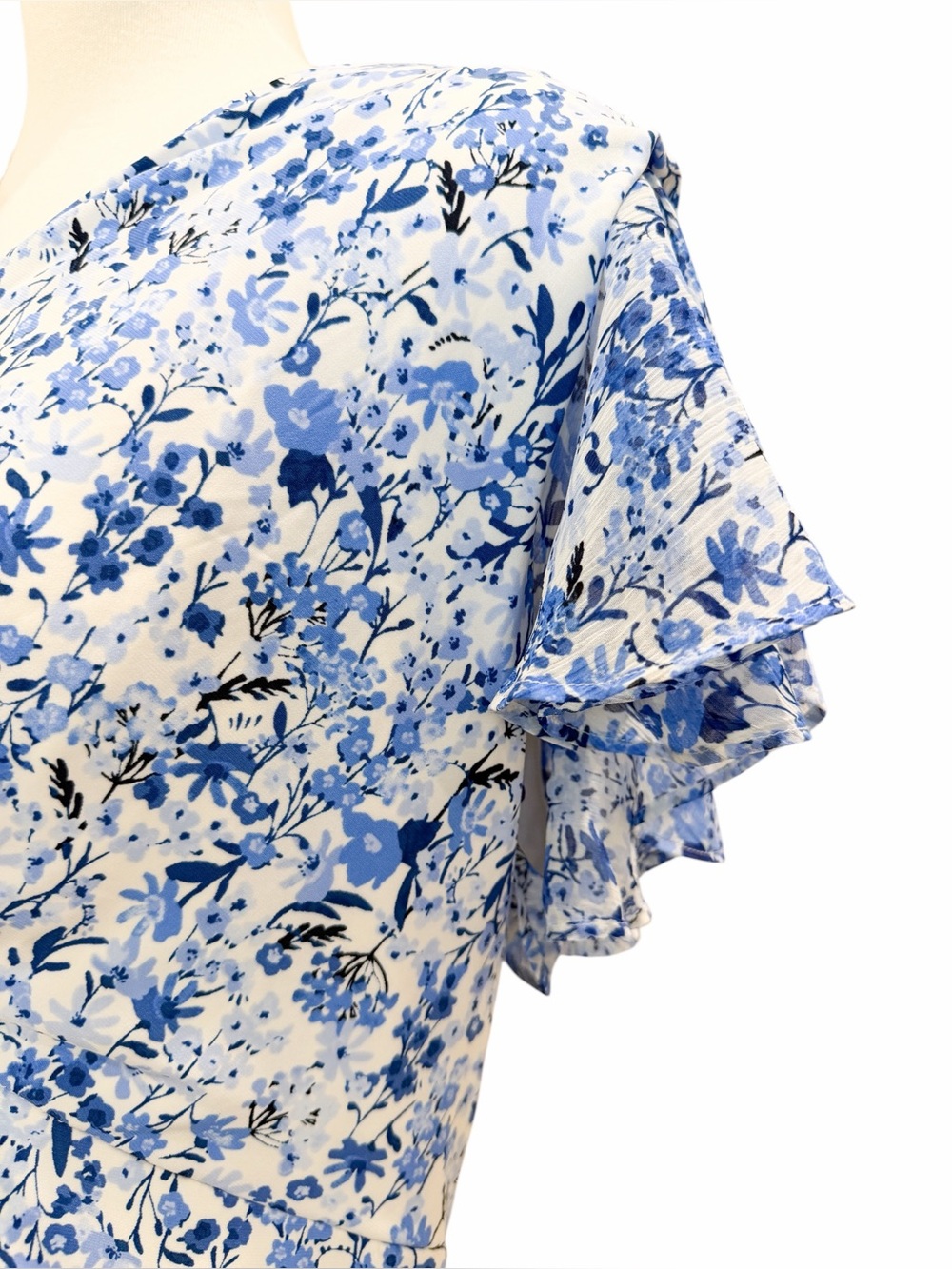 Tommy Hilfiger Floral Chiffon Hem Tiered Midi Dress Flutter Sleeve Blue 18W NWT - Picture 10 of 15